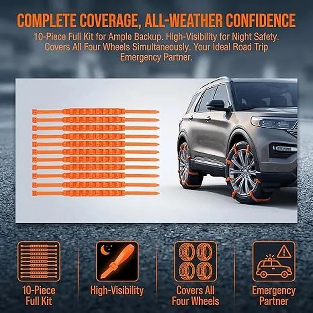 10-Pack Emergency Tire Traction Straps for Snow & Mud