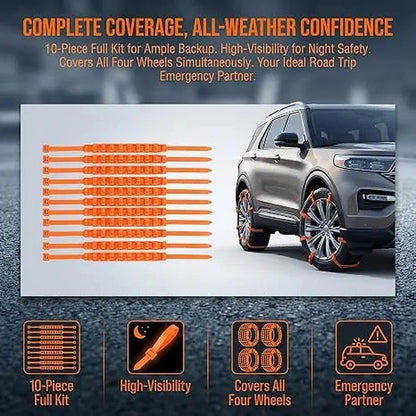 10-Pack Emergency Tire Traction Straps for Snow & Mud